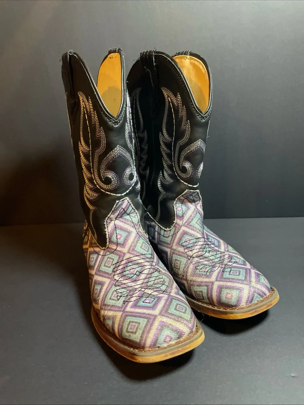 Roper Kids Glitter Diamonds Cowgirl Western Boots Purple Blue White Sz 2